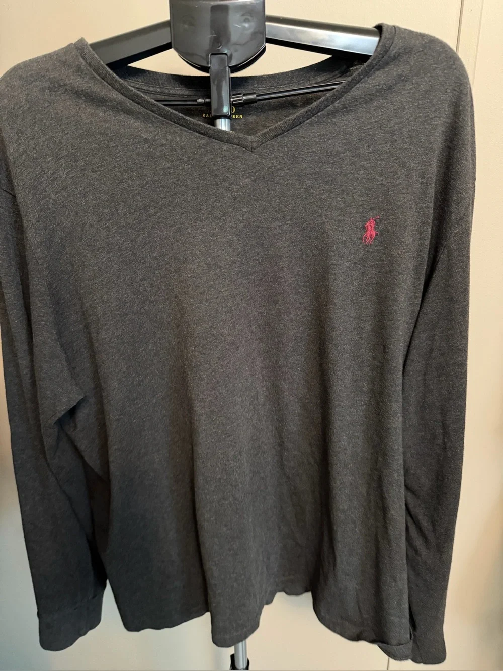 Polo Ralph Lauren Men's Long-Sleeve V-Neck T-Shirt Gray/Pink Pony